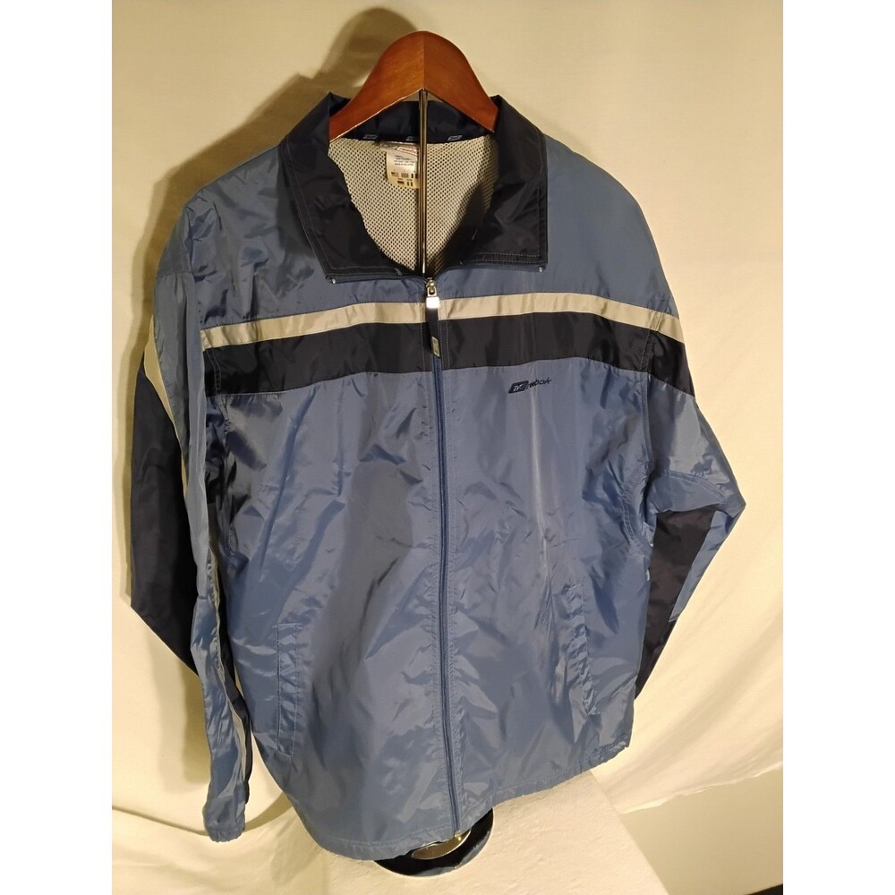 Vintage Men's Reebok Windbreaker Jacket Large Blue Royal Gray Full Zip